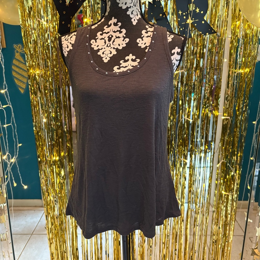 Maurices Grey Studded Rivet Tank Top Size Medium EUC Casual Sexy 2022 Rockstar M - Picture 2 of 11